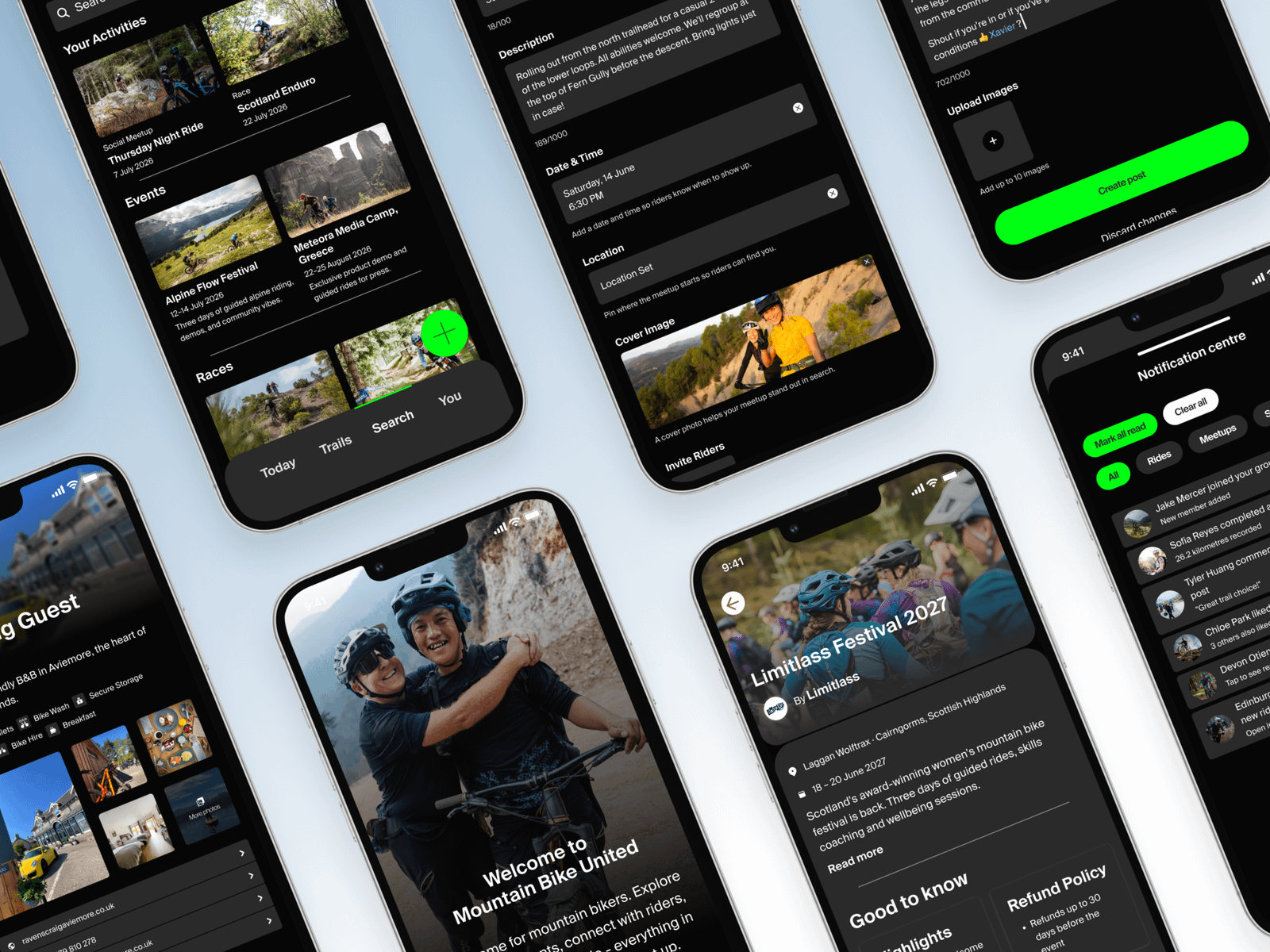 Mountain Bike United app screens designed by Alexi Hall