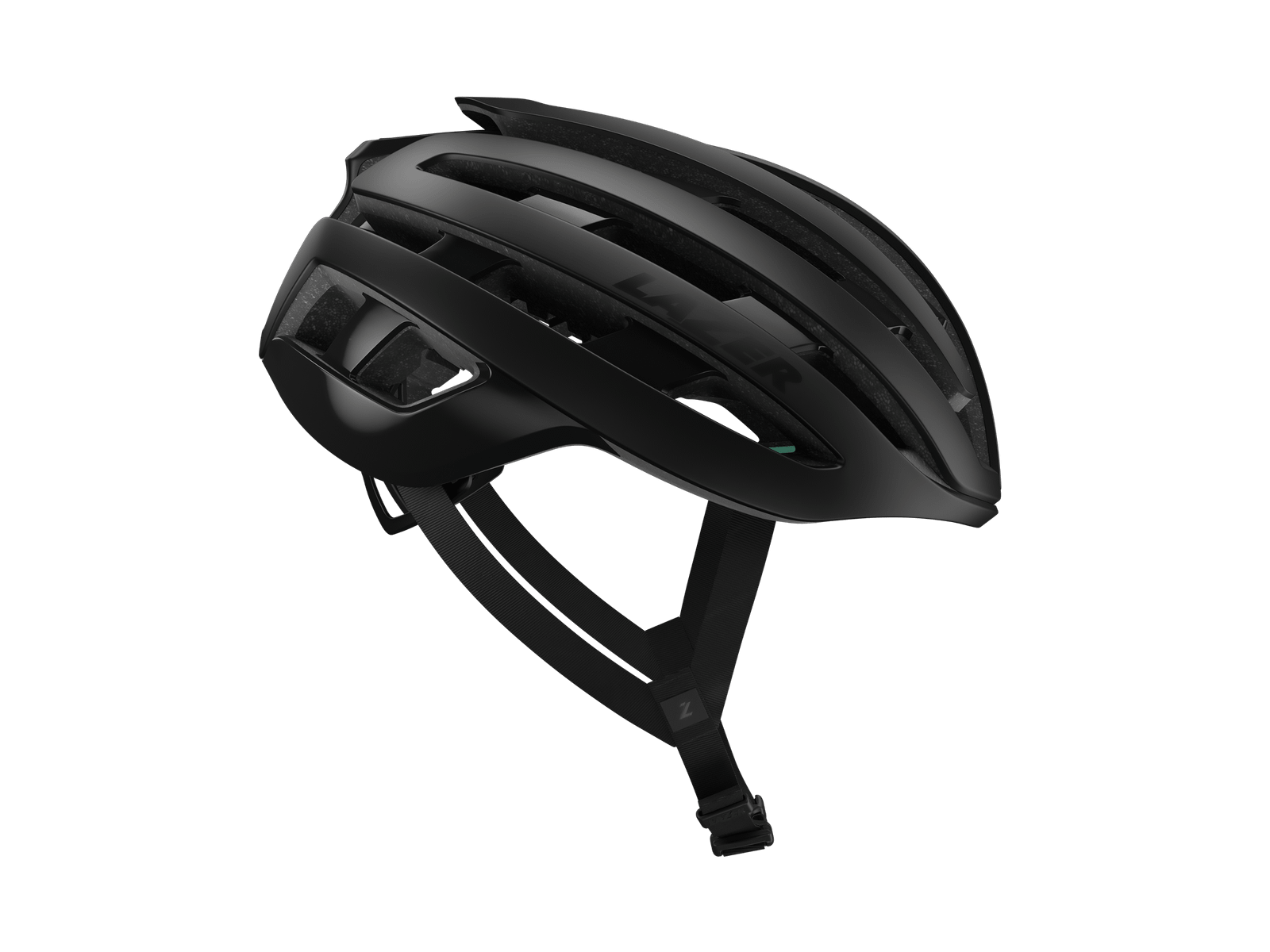 Black Lazer cycling helmet, 3D-rendered product image