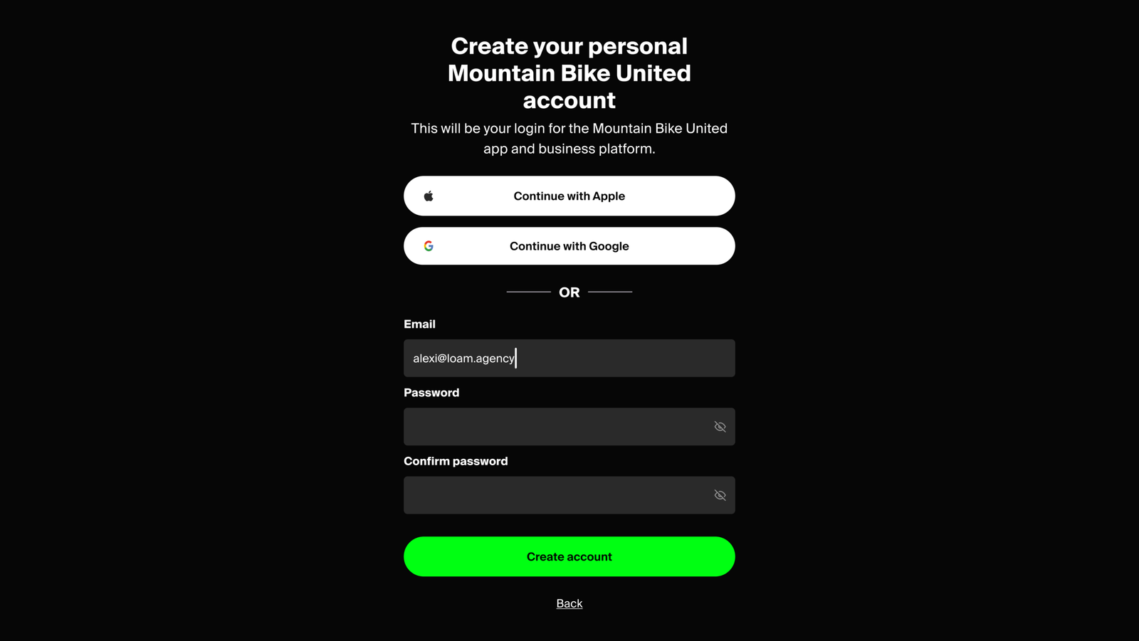 Mountain Bike United business admin platform, desktop screen 8