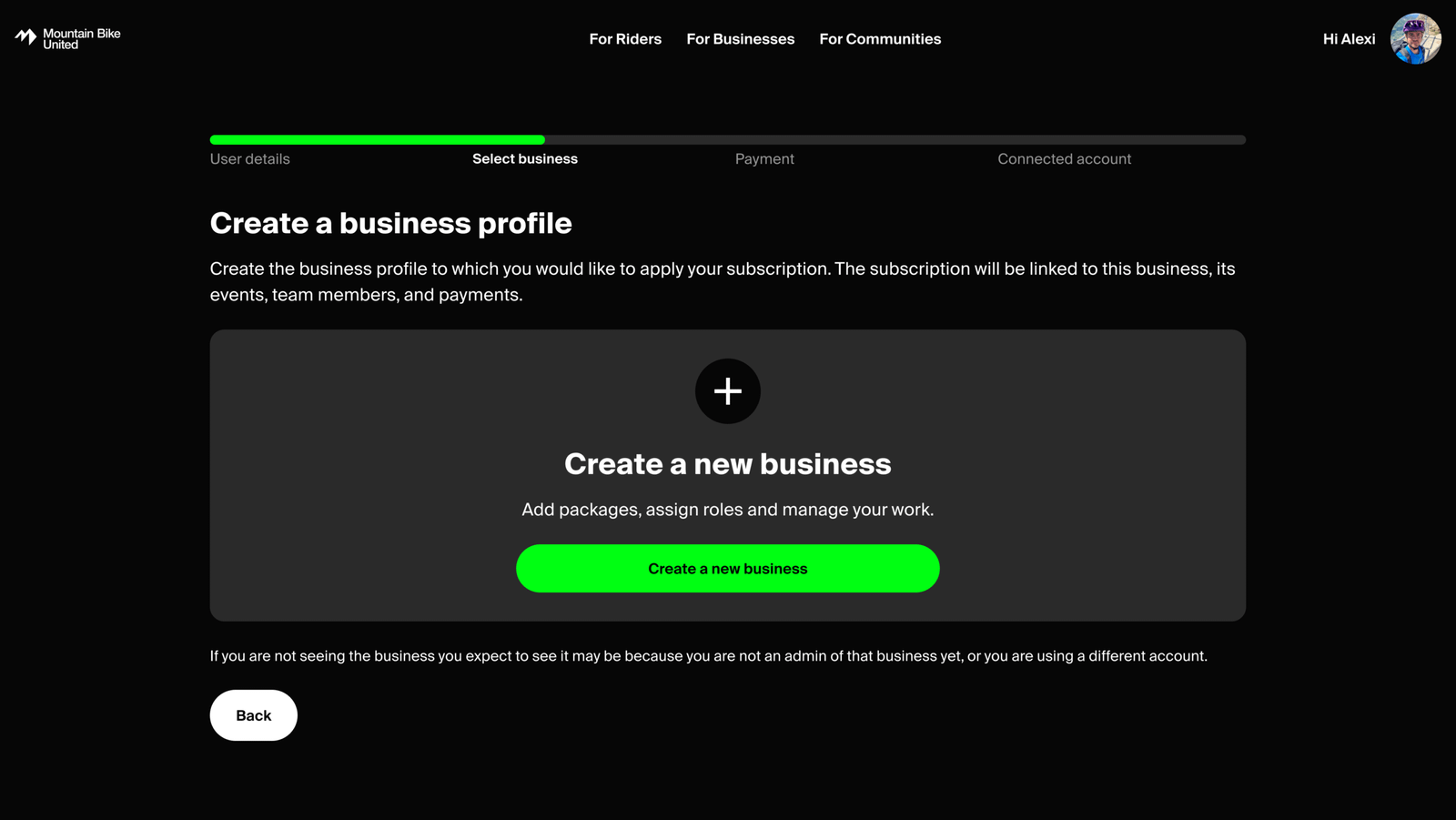 Mountain Bike United business admin platform, desktop screen 6