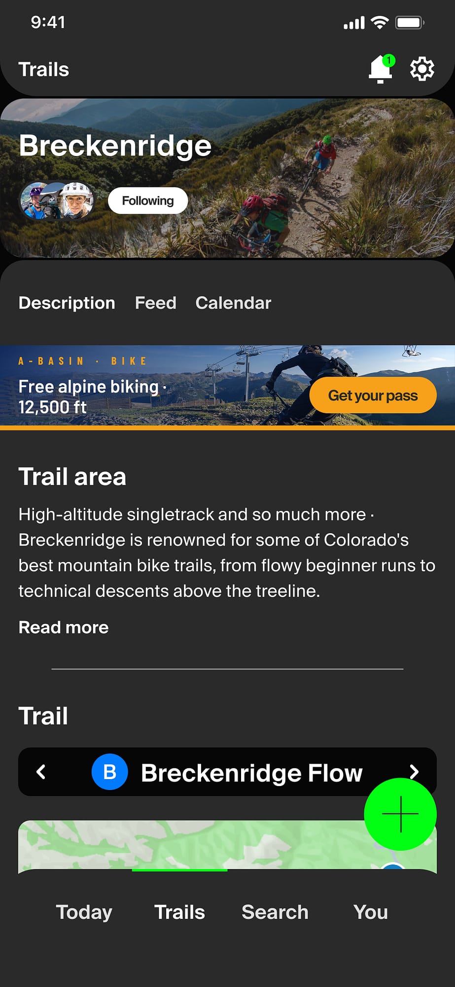 Mountain Bike United app event listing screen for Breckenridge