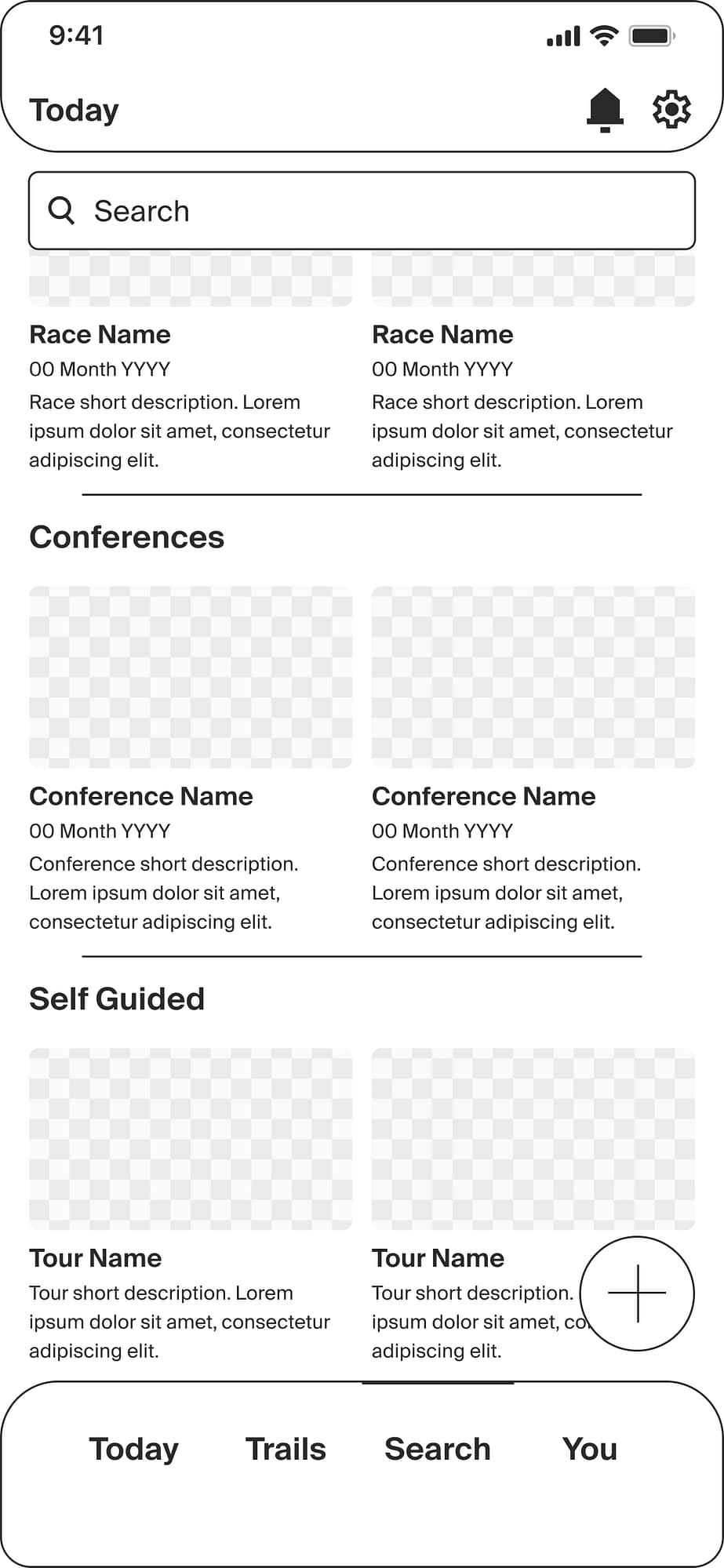 Mountain Bike United search tab wireframe