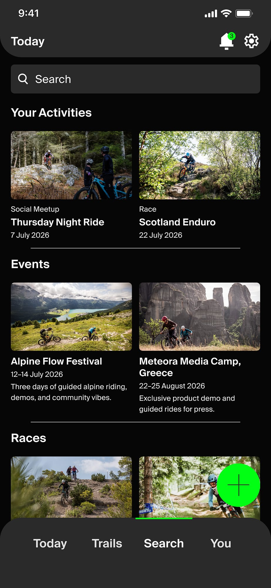 Mountain Bike United app search tab