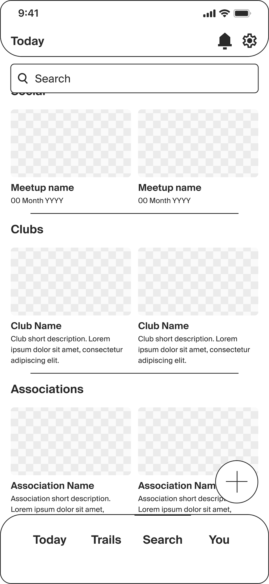 Mountain Bike United search tab wireframe