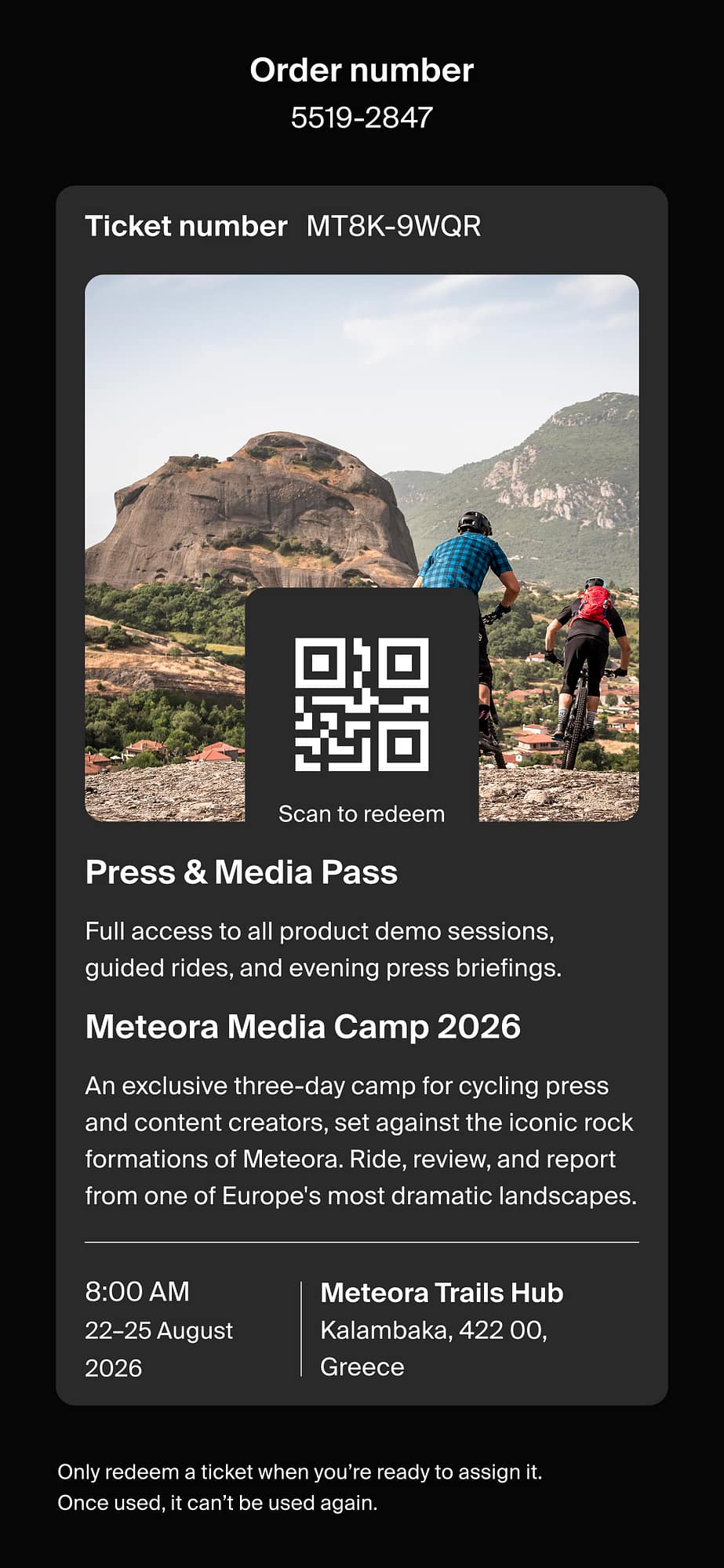 Mountain Bike United event ticket design, alternative layout