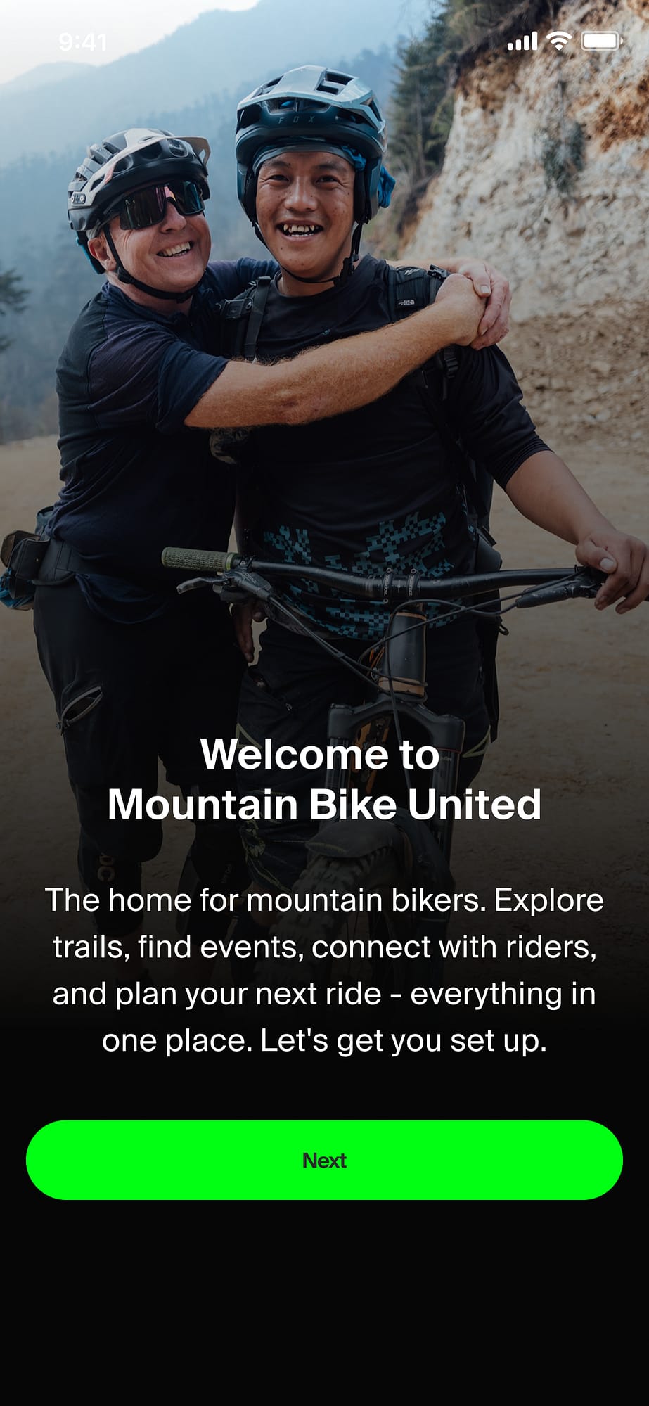 Mountain Bike United app welcome slide