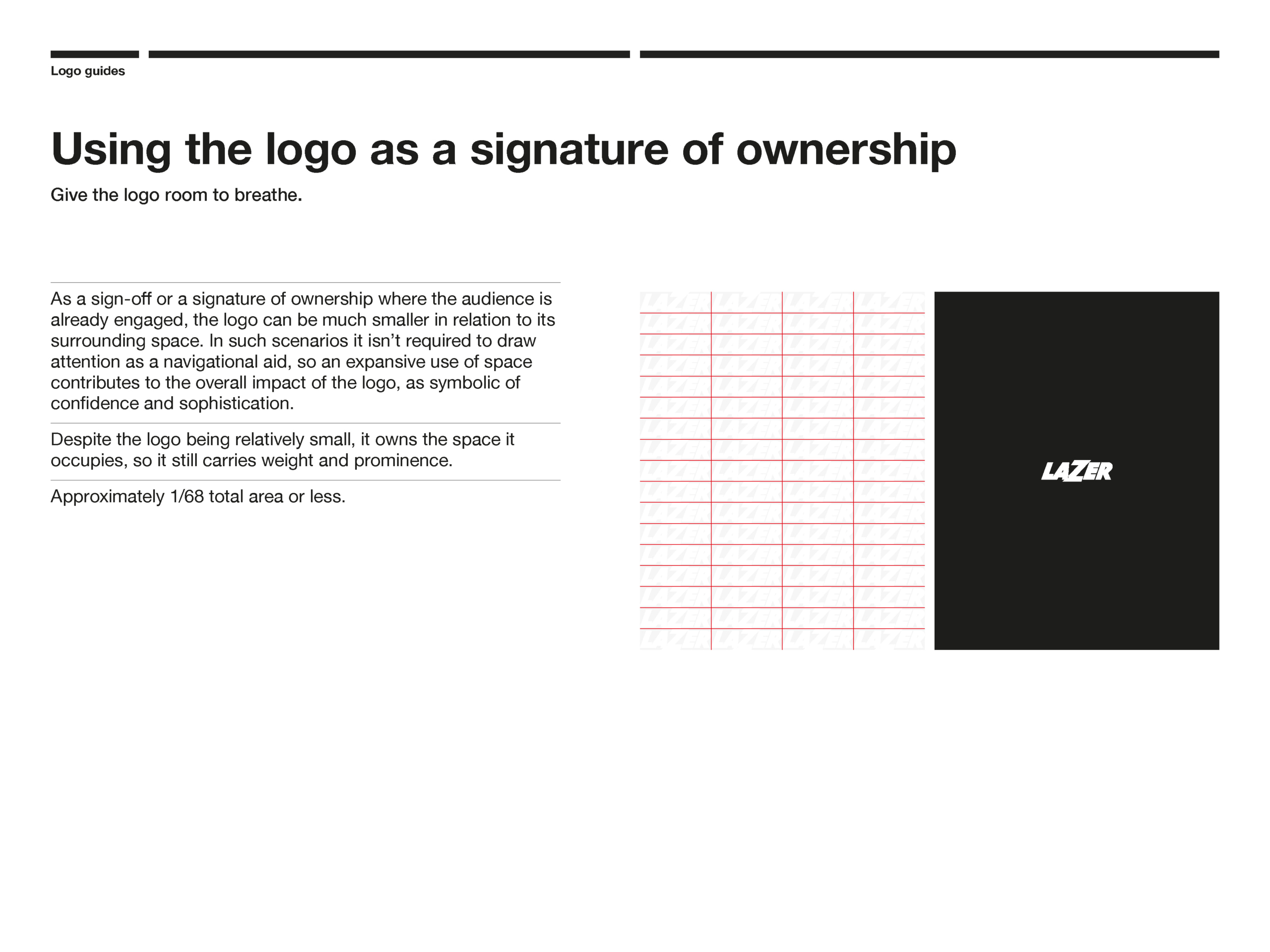Lazer Brand Development logo guidelines emphasizing ownership and space for branding impact. - Alexi Hall
